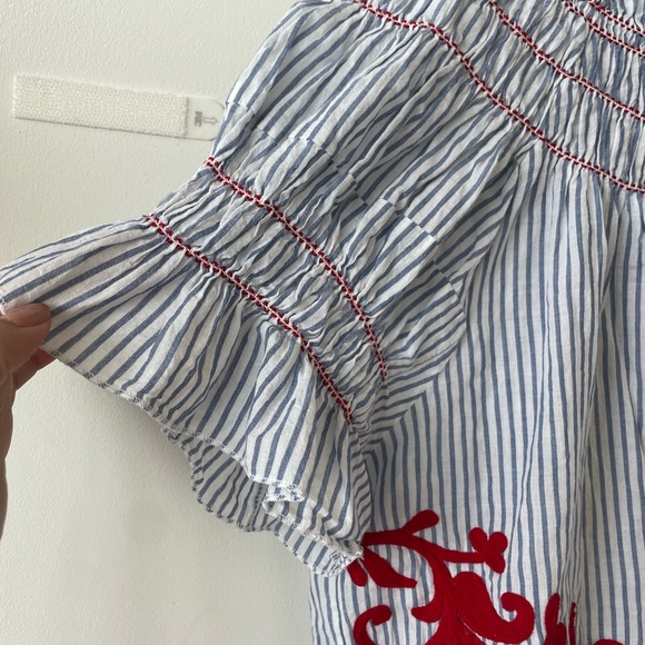 Blue and White Striped Off the Shoulder w Red Paisley detail Piper by Townsen - Picture 2 of 6